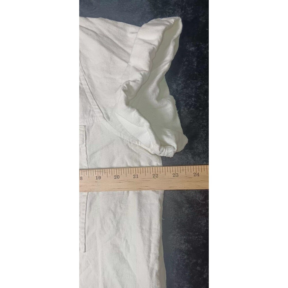 Universal Thread Linen Blend Short Sleeve Button Up Shirt L White Coastal Beach - Picture 7 of 11